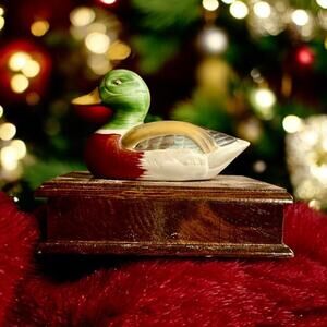 Vintage Wood Decorative Box w Mallard Duck & 2 Decks of Playing Cards Price!!